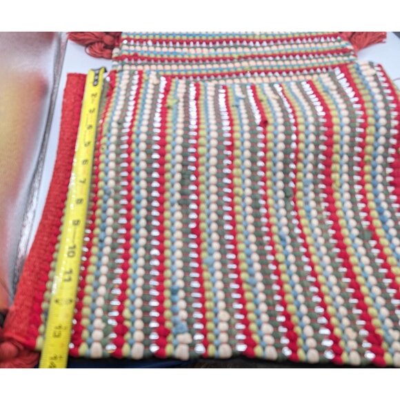 4 Holiday Christmas Placemats Handwoven Striped Wool & Cotton Holiday Red green - Picture 6 of 7